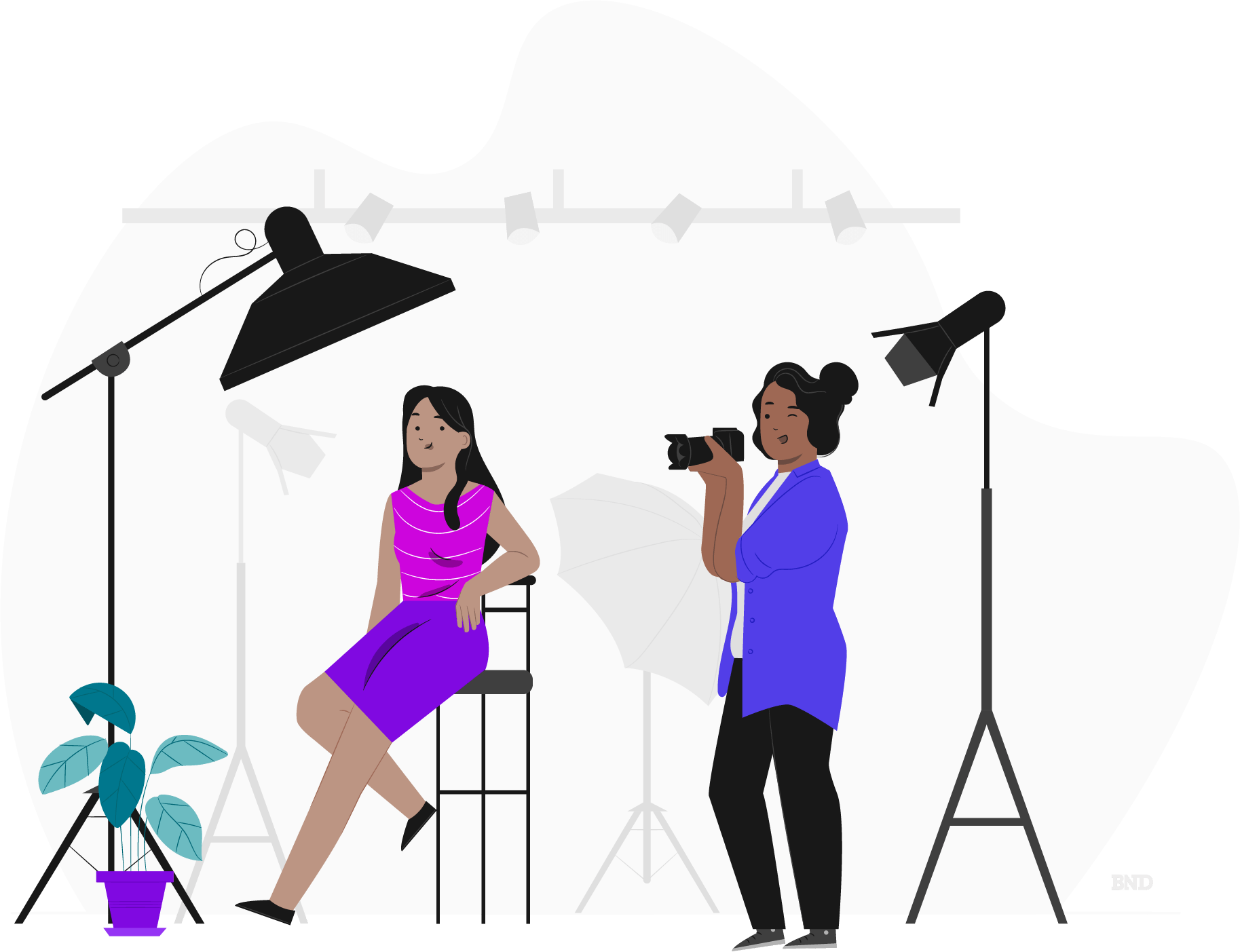 graphic of a photographer taking pictures of a posing model