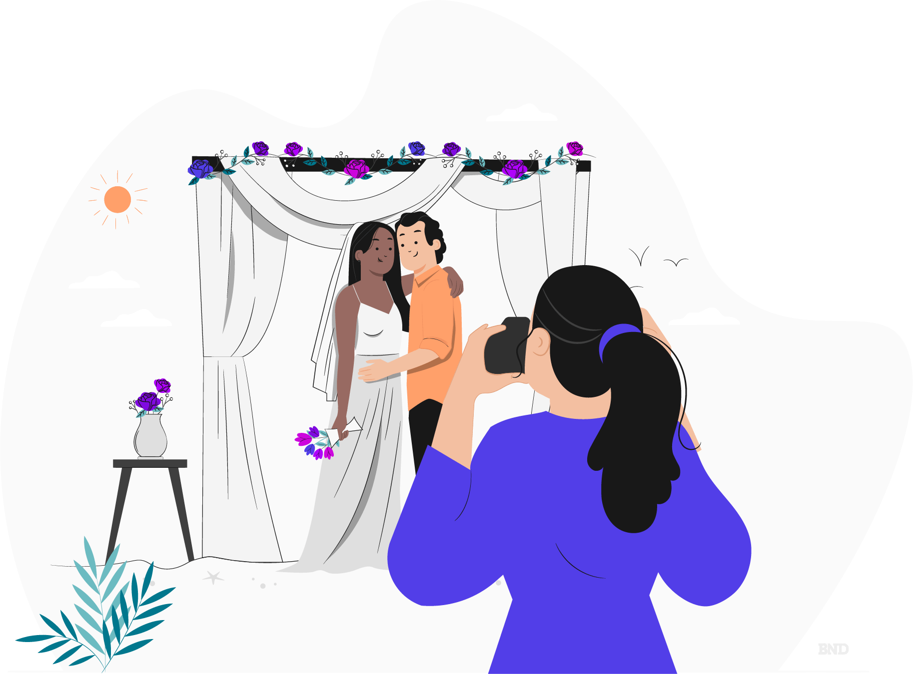 graphic of a photographer taking photographs of a married couple