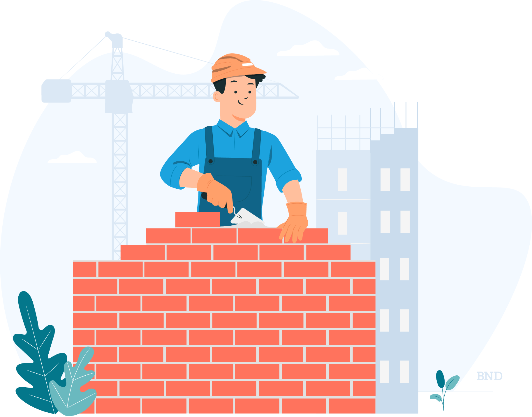 graphic of mason laying a brick wall