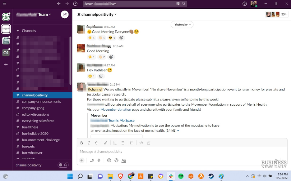 Slack channel screenshot