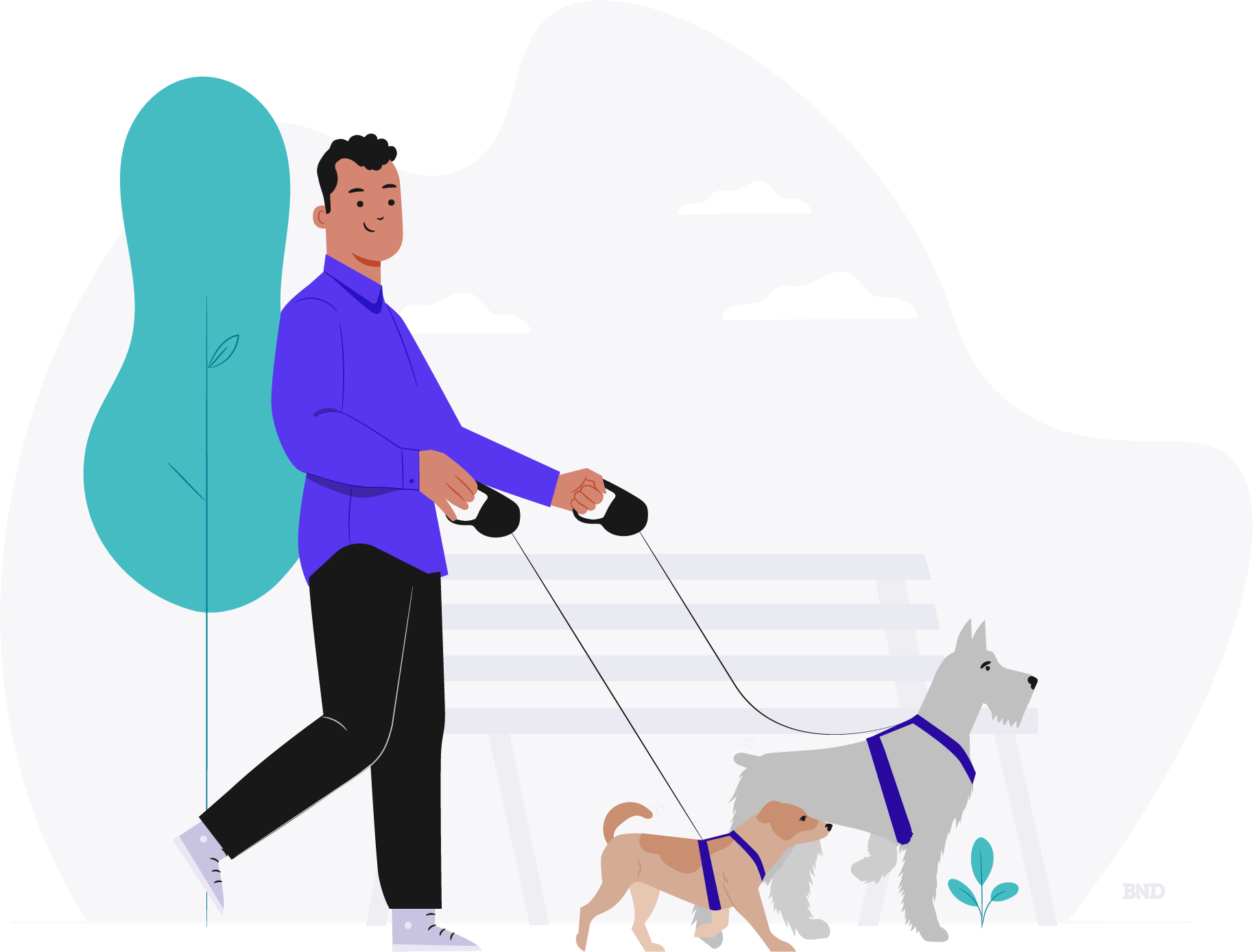 graphic of someone talking two dogs