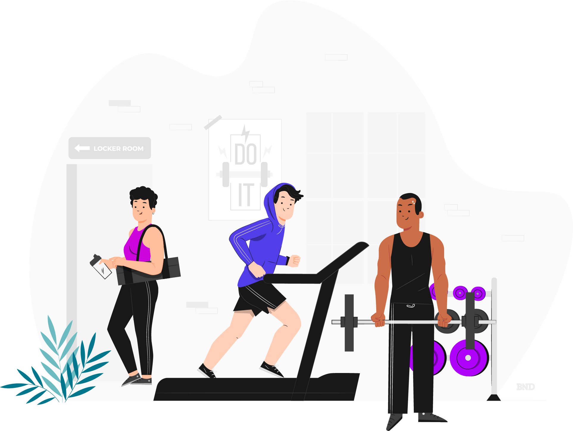graphic of people working out on gym equipment