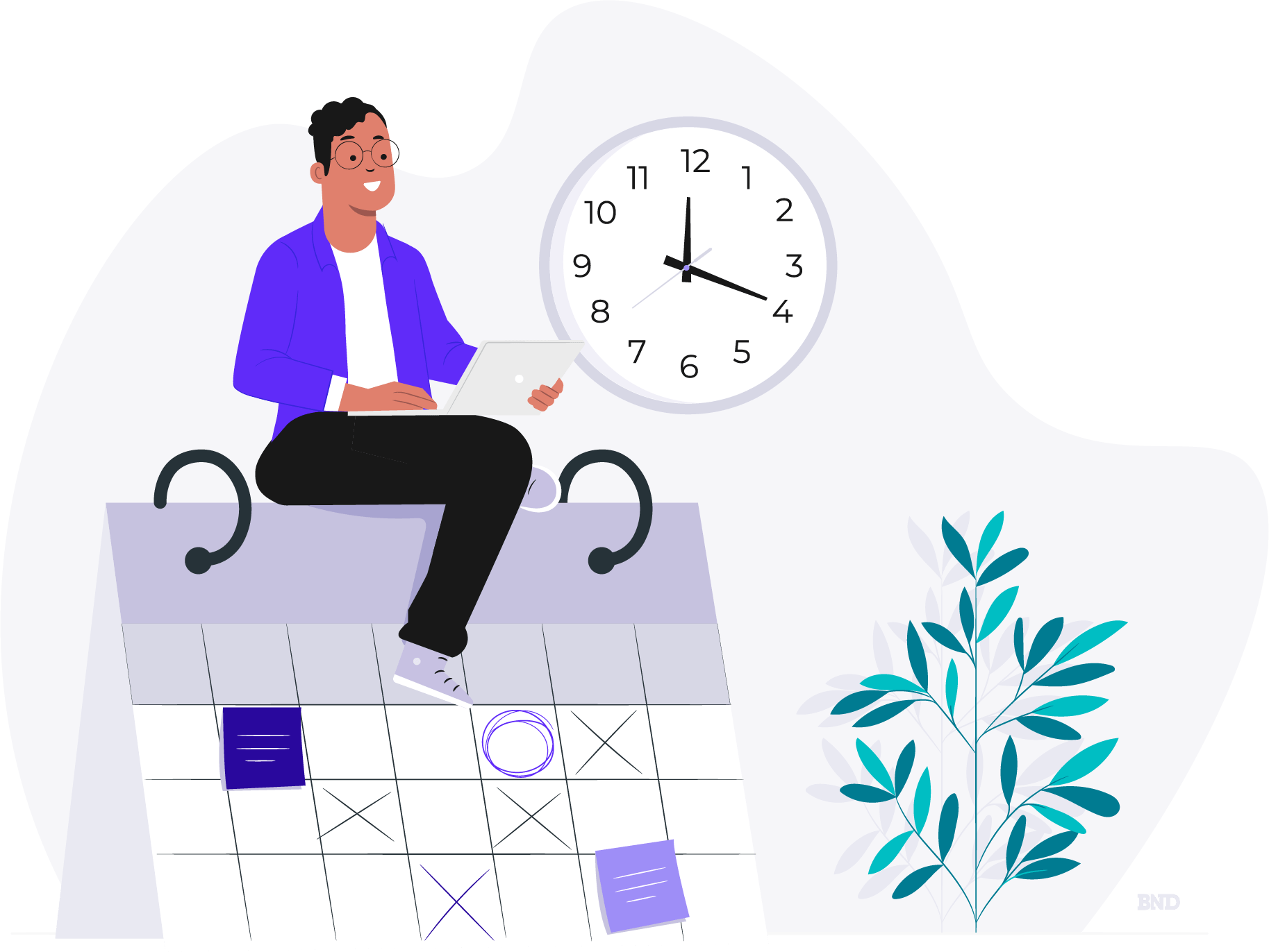 graphic of a person sitting on top of a calendar