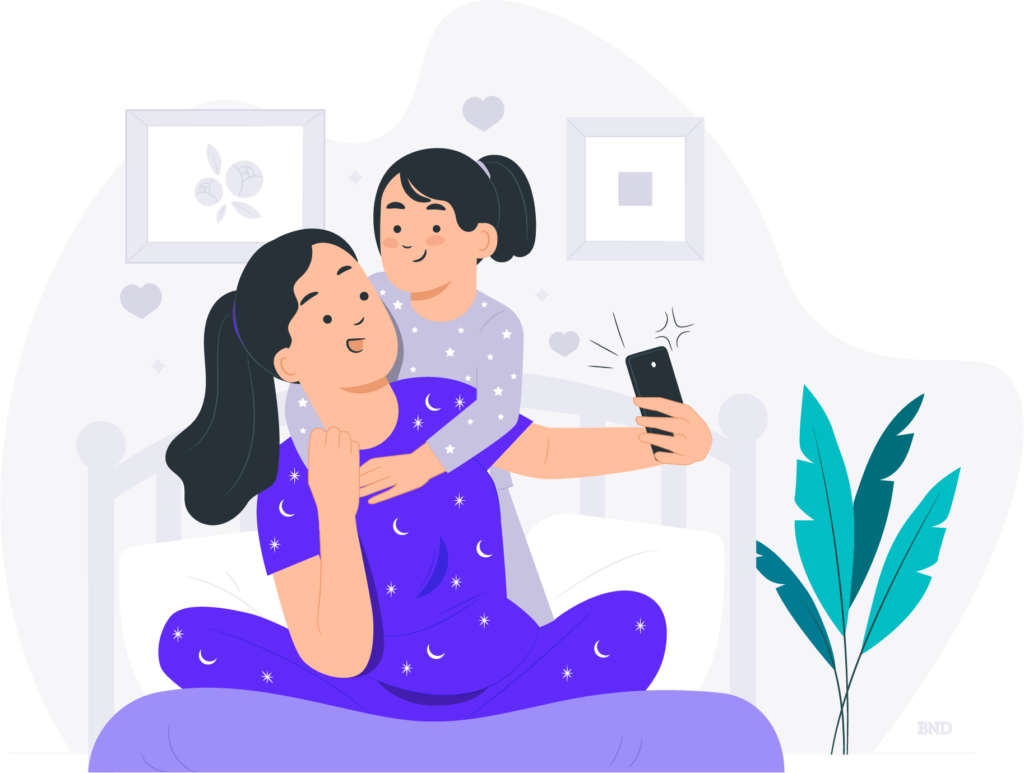 graphic of a woman taking a selfie of her and a child