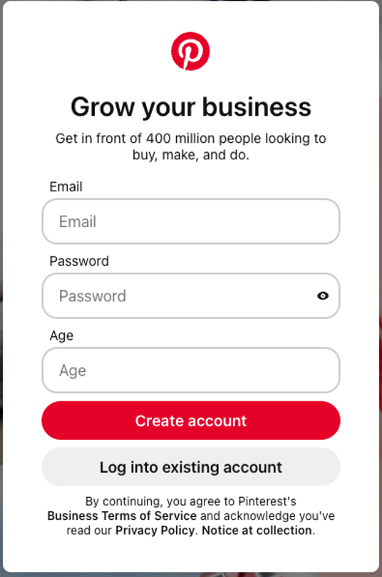 Pinterest Grow Your Business account creation