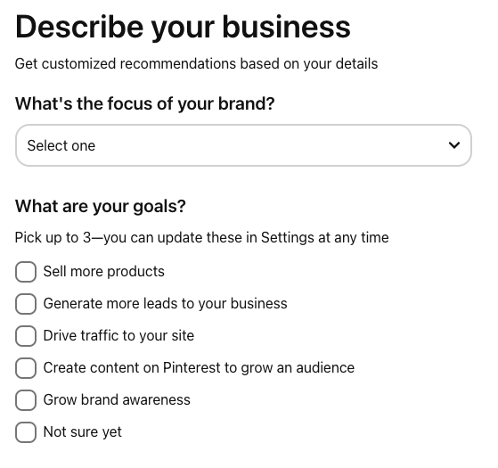 Pinterest for Business describe your business