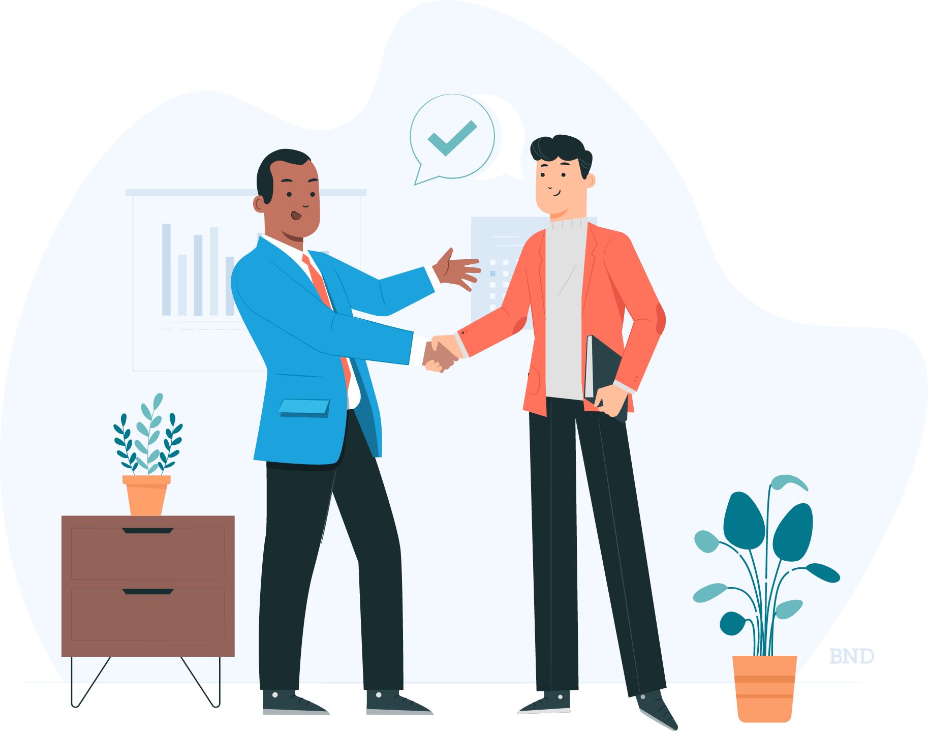 Graphic of two businesspeople shaking hands