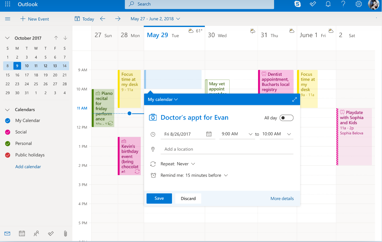 Outlook calendar