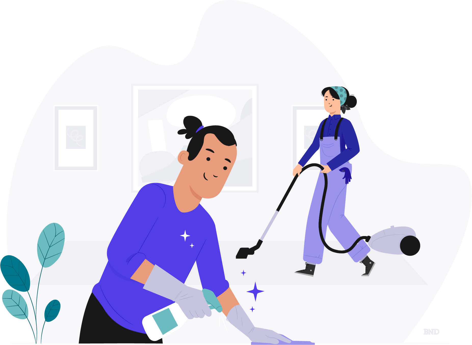 graphic of two people cleaning a house
