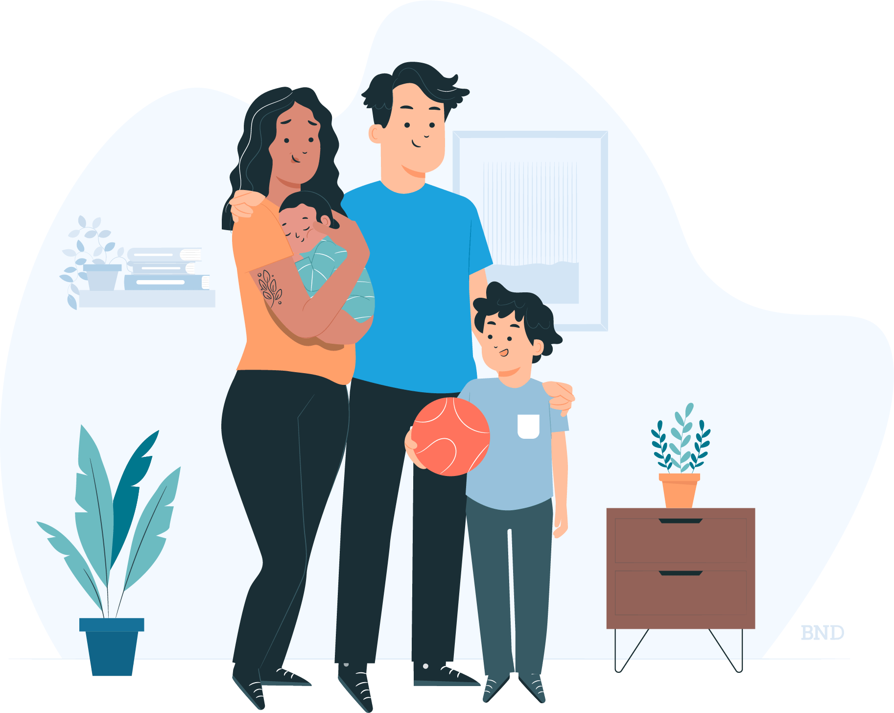 graphic of two parents with a kid and a baby