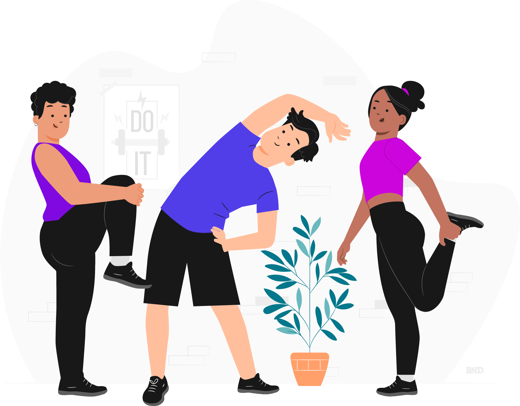 graphic of people in workout attire doing stretches