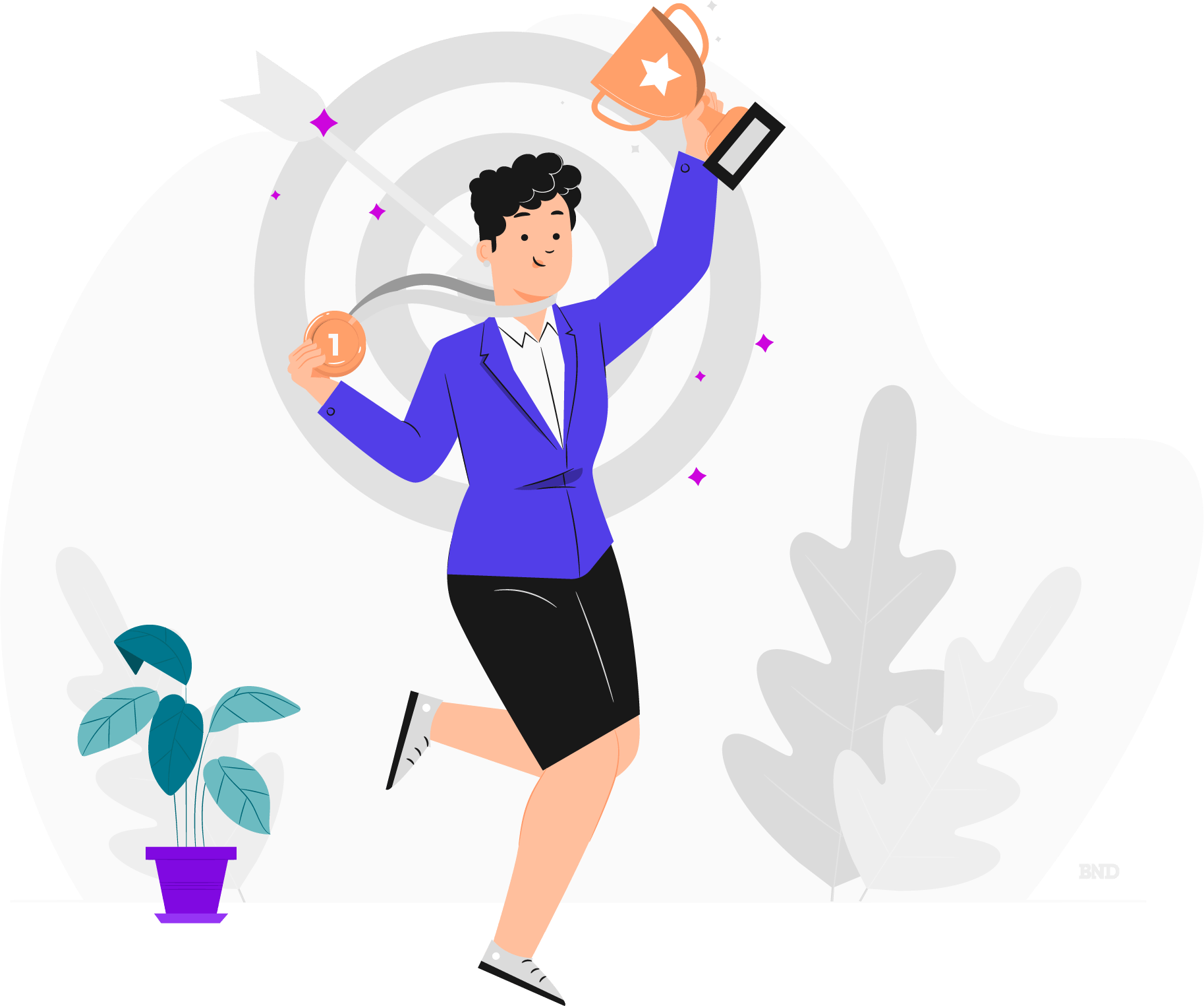 graphic of a businesswoman holding a trophy
