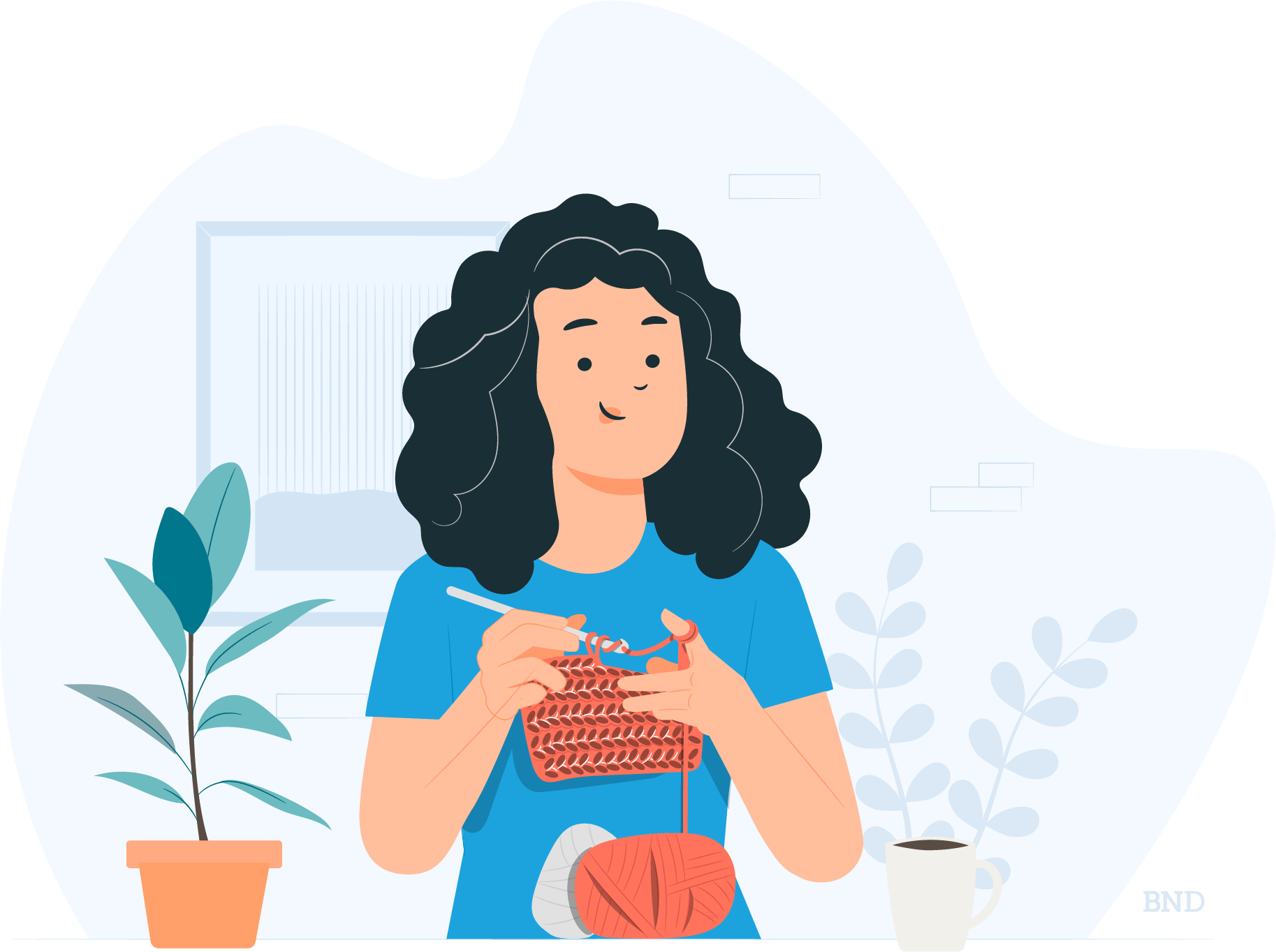graphic of a person knitting