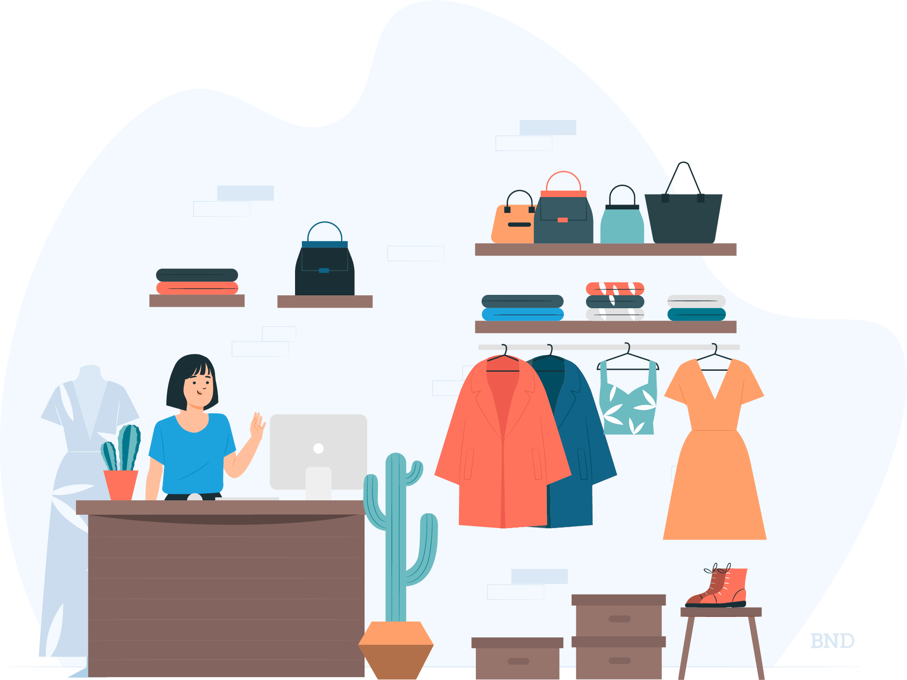 graphic of a cashier in a clothing store