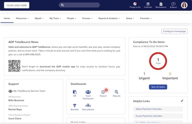 ADP payroll dashboard