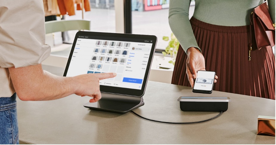 Square POS system on a checkout counter