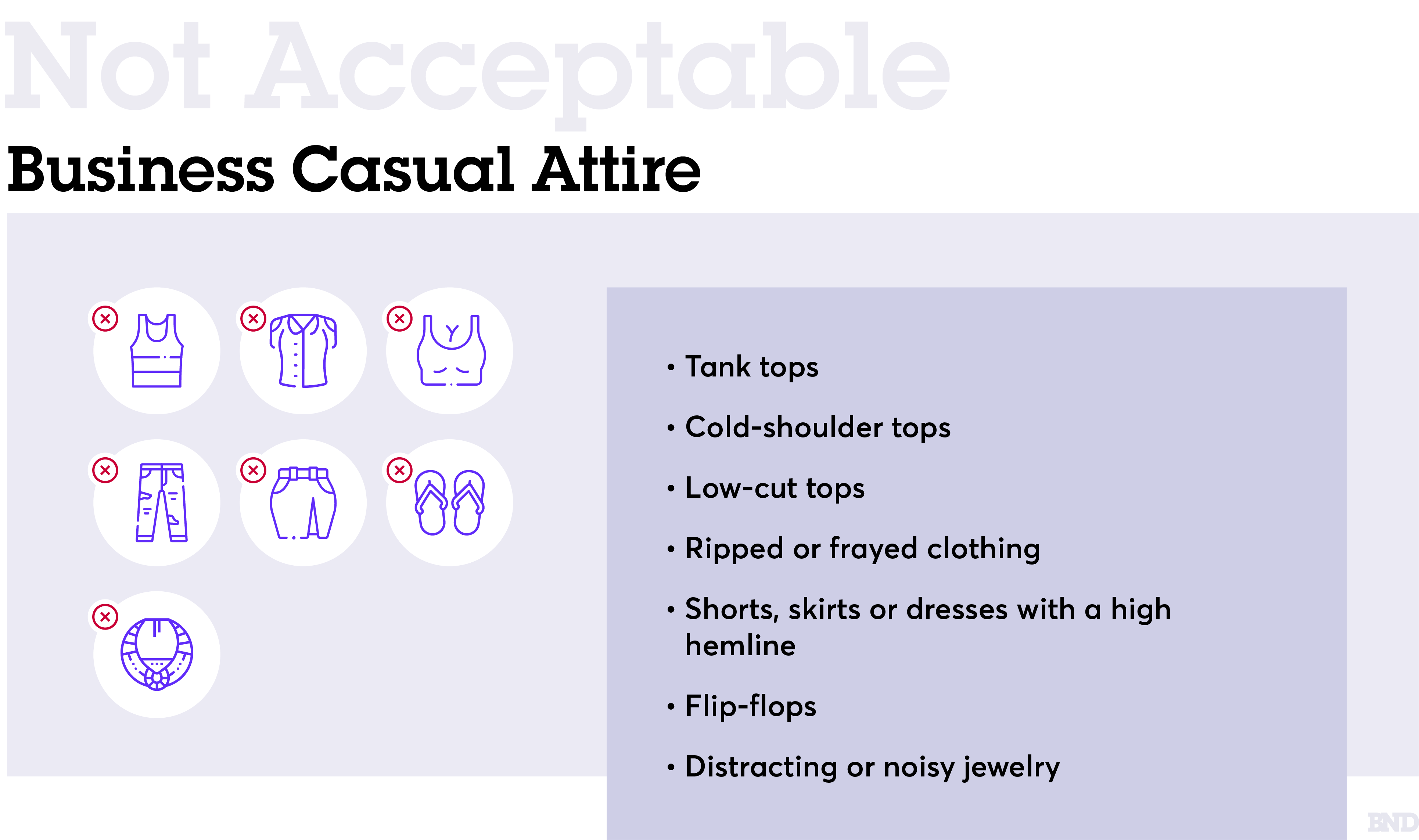 Infographic detailing not acceptable business attire