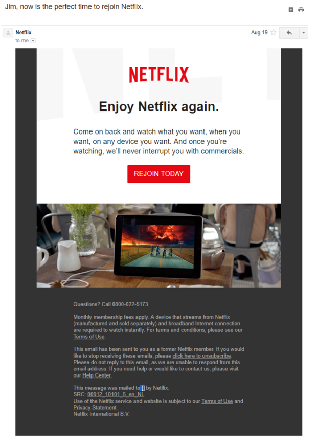 Rejoin Netflix email