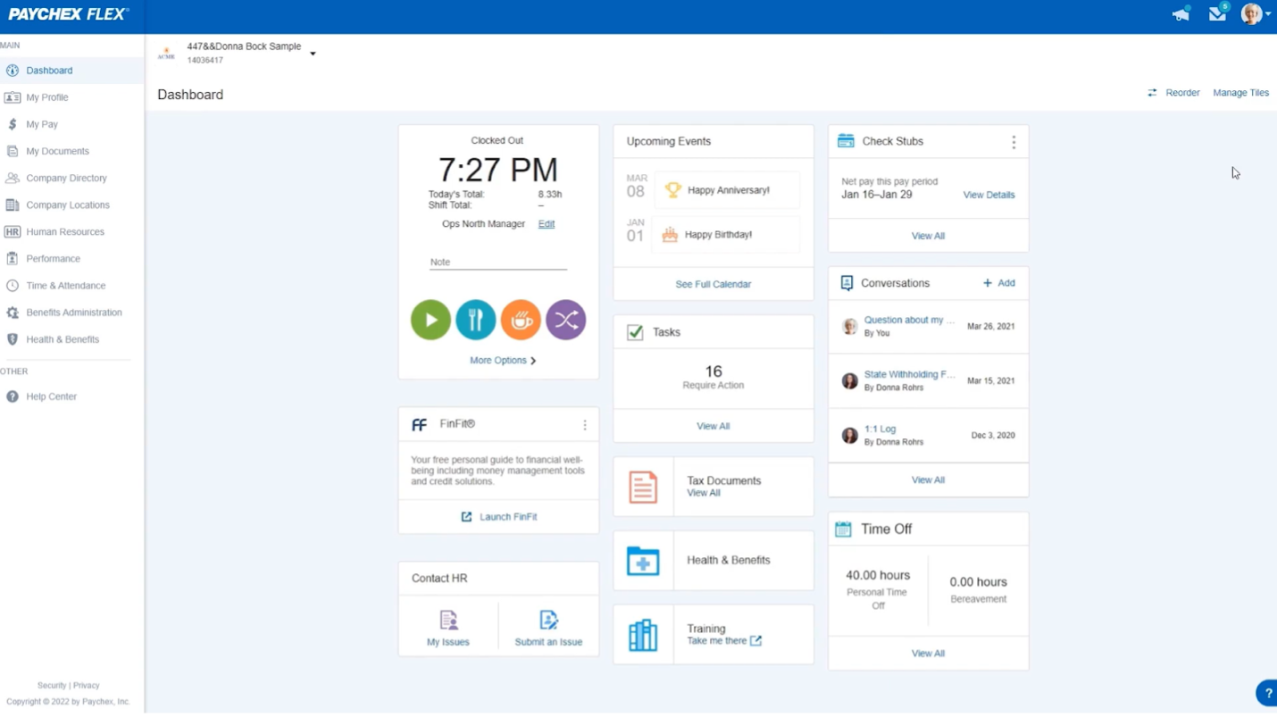 Paychex payroll dashboard