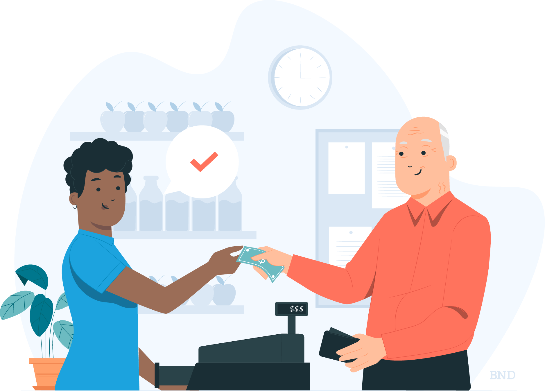 graphic of a man paying for something at a register