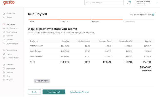 Gusto final payroll review