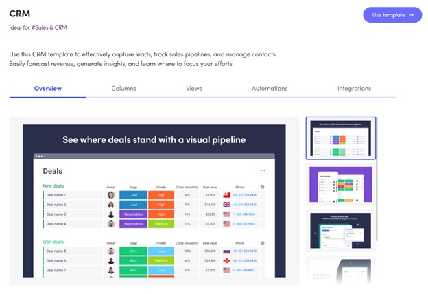 monday.com crm template