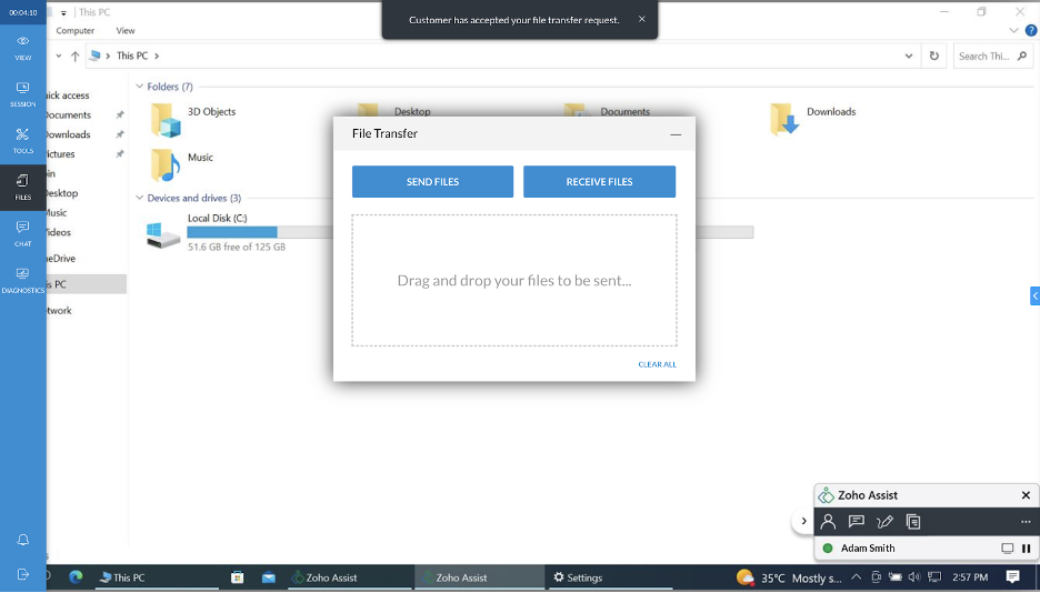 Zoho Assits file transfer