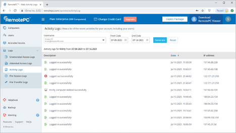 RemotePC automatically collects data