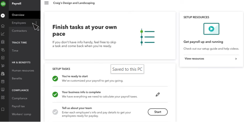 Quickbooks Payroll employee tab