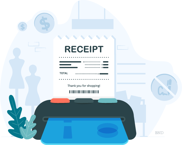 graphic of a receipt being printed out of a credit card machine