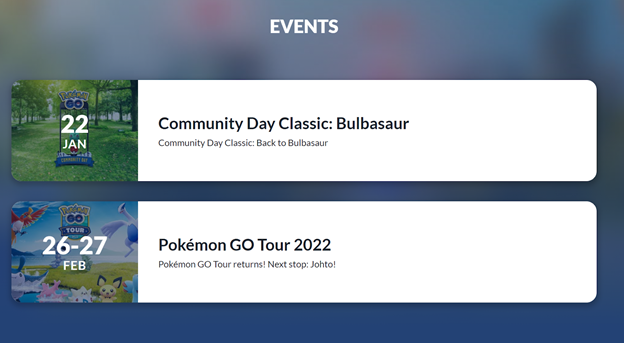 Pokemon Go community calendar