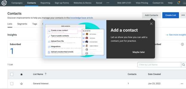 Constant Contact email list management