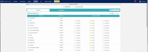 InterGuard productivity settings