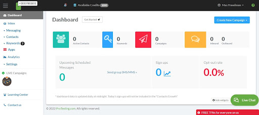 ProTexting dashboard