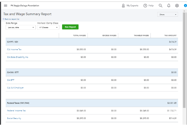 Quickbooks payroll reporting feature
