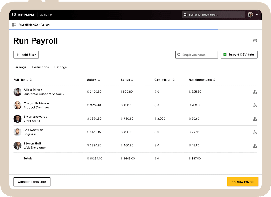 Running payroll on Rippling