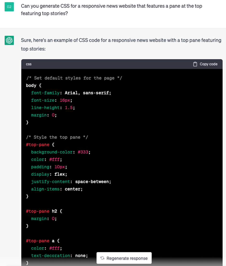 ChatGPT CSS code