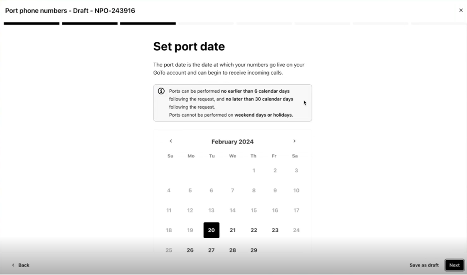 GoTo Connect port date