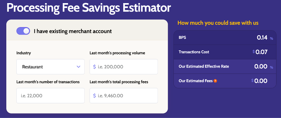 National Processing fee savings calculator