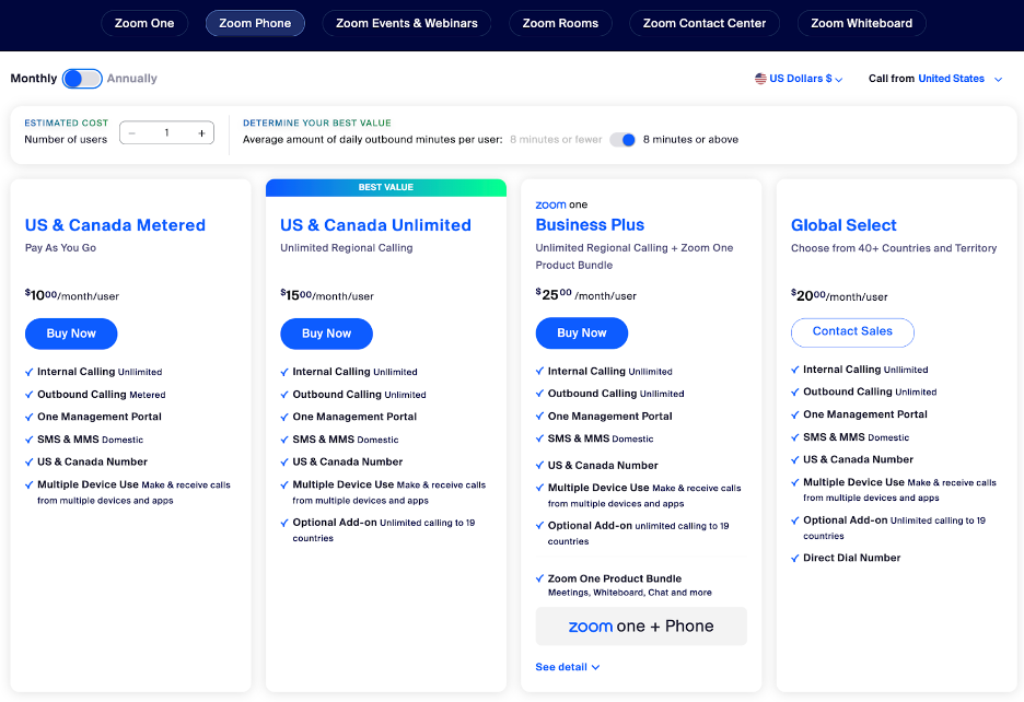 Zoom pricing plans