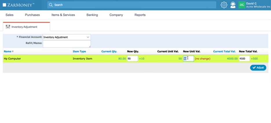 ZarMoney inventory management