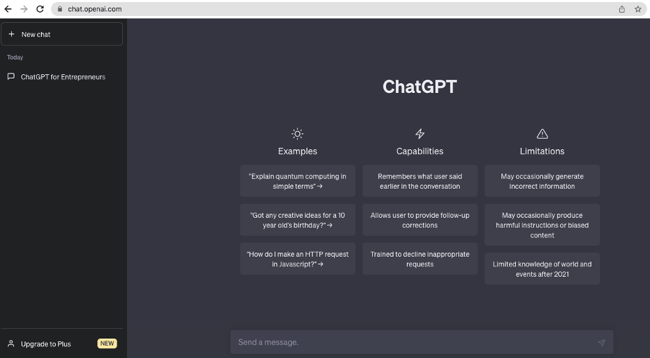 ChatGPT's open screen