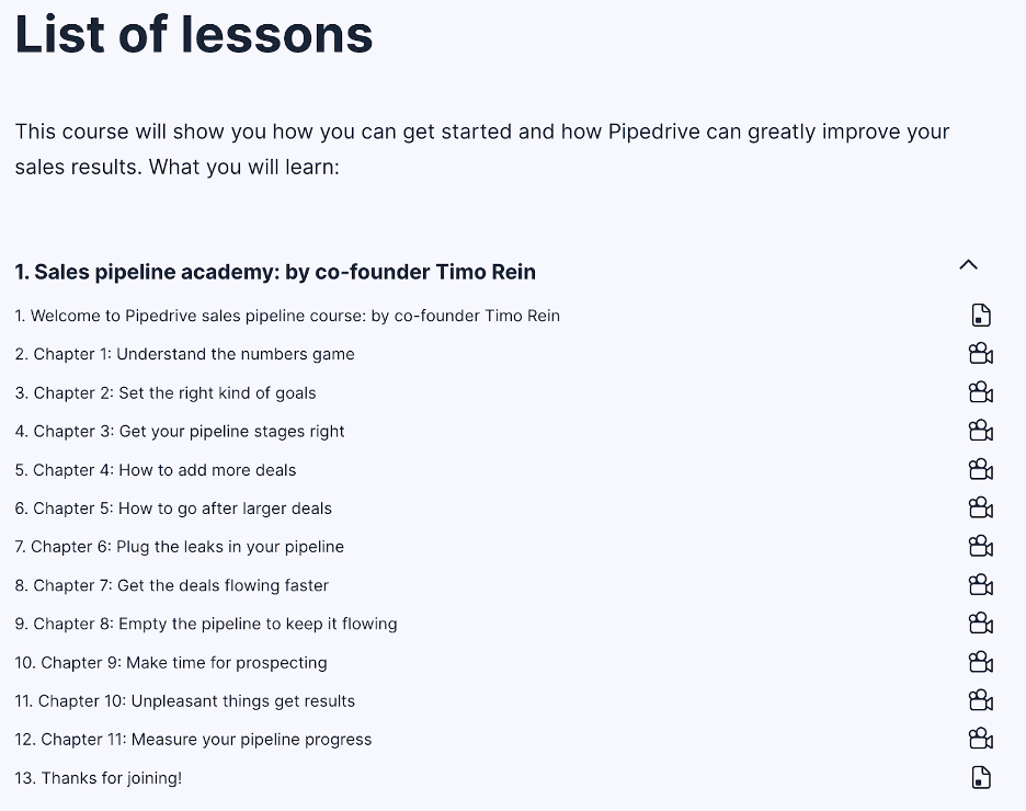 PipeDrive life lessons course