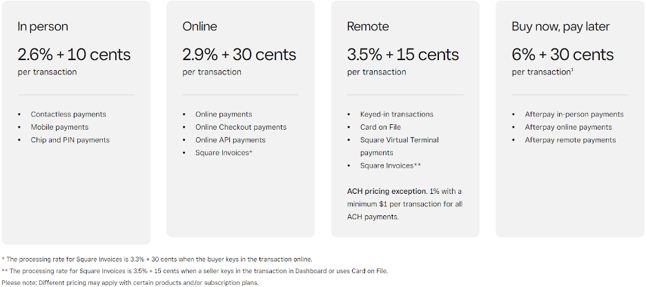 Square payment types