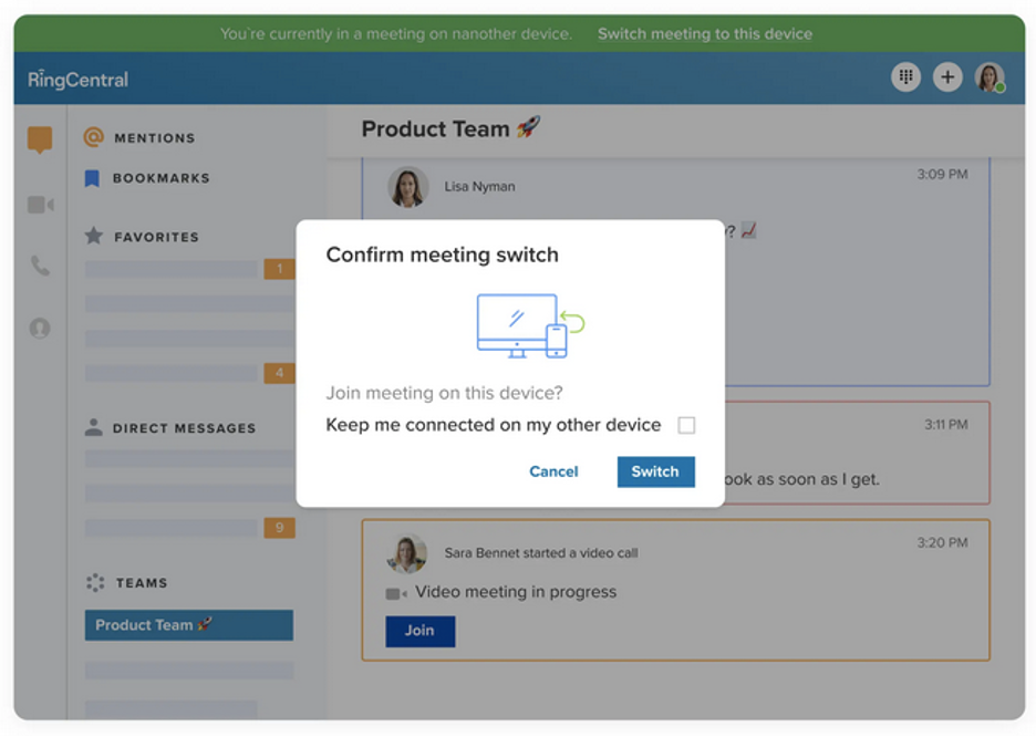 RingCentral device switching during calls