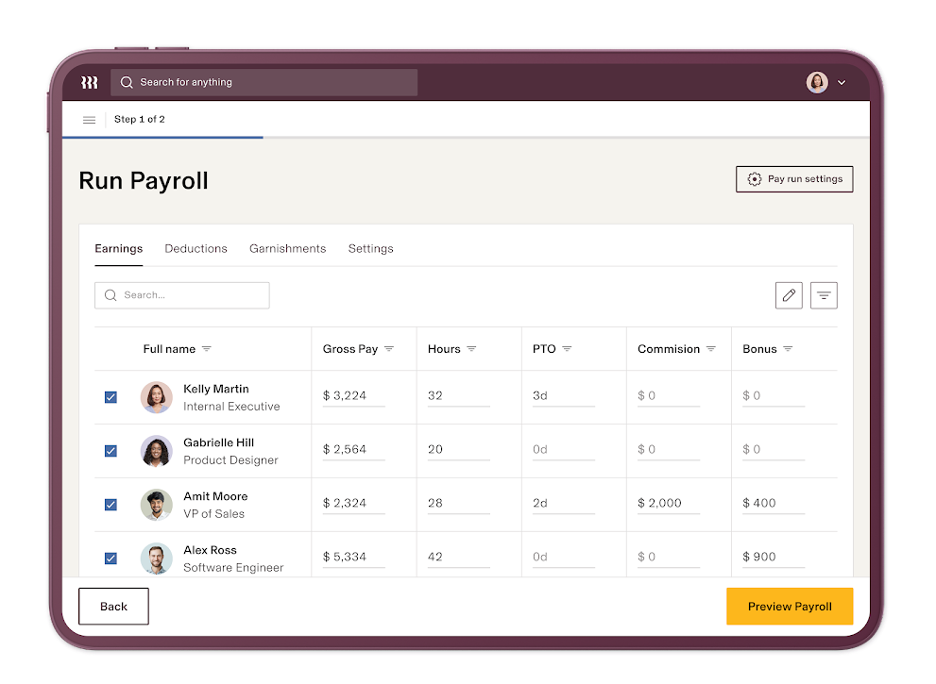 Rippling automatically calculating payroll earnings