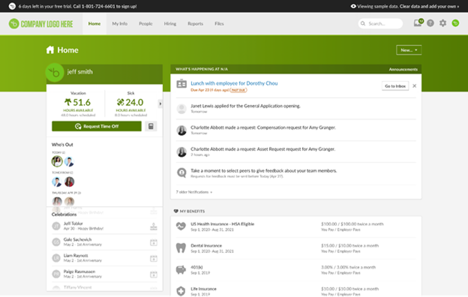 BambooHR user interface